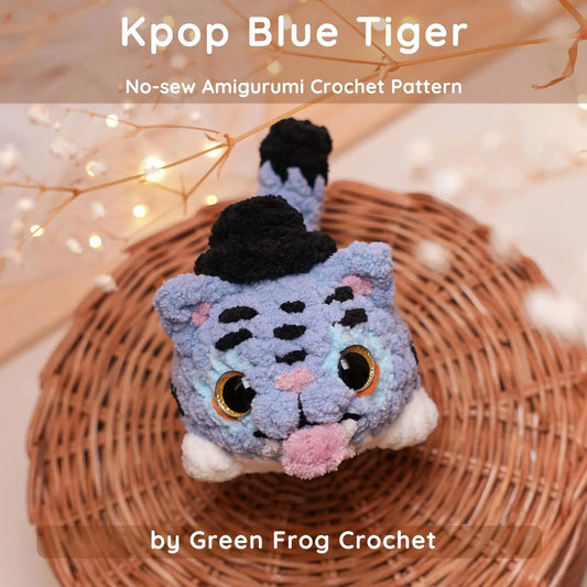 Kpop Lazy Silly Blue Tiger Crochet Pattern, no sew amigurumi crochet patterns
