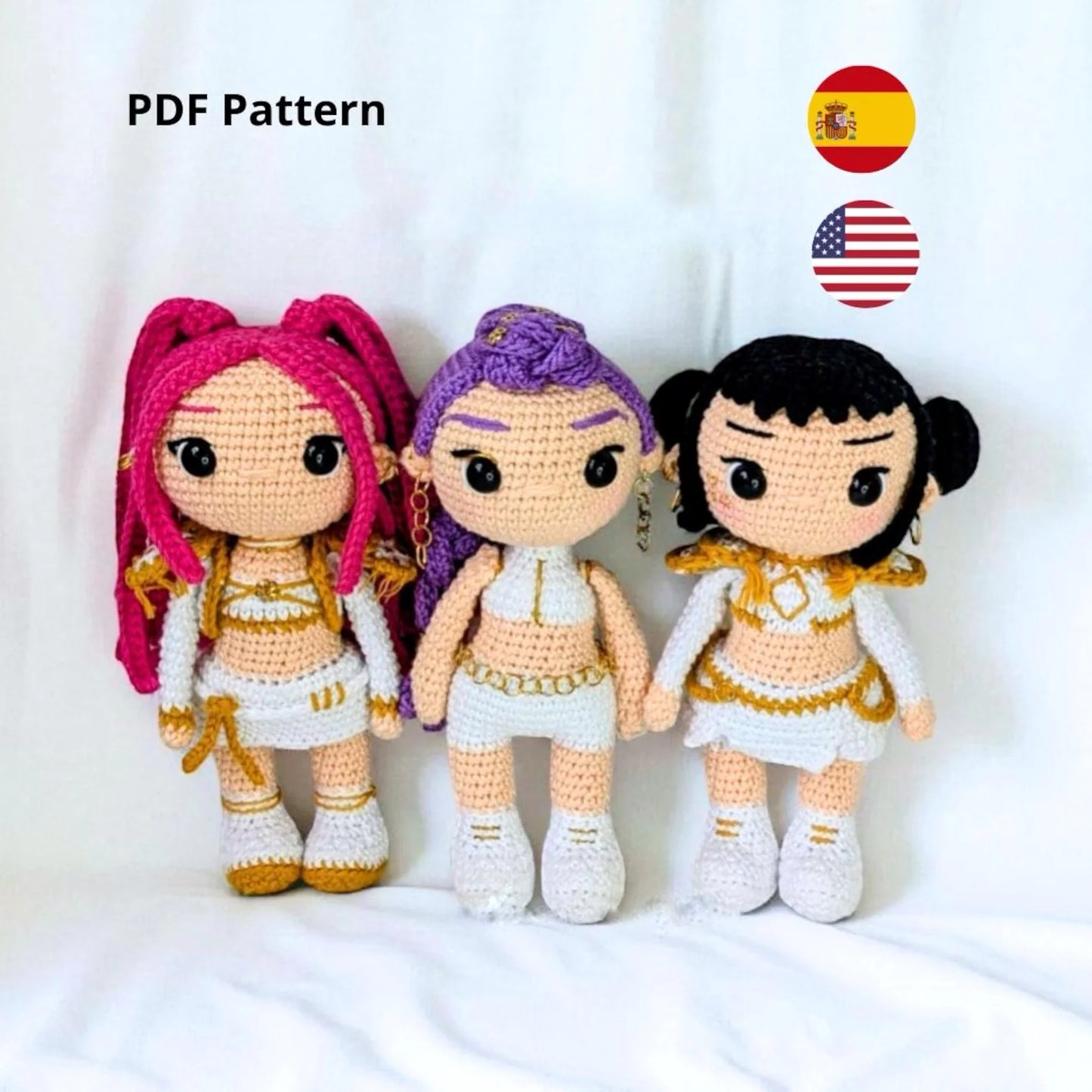 KPOP Magic Warriors Crochet Pattern Bundle – 3 Chibi Amigurumi Dolls (PDF Patterns)