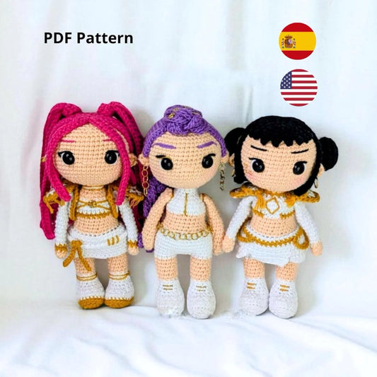KPOP Magic Warriors Crochet Pattern Bundle – 3 Chibi Amigurumi Dolls (PDF Patterns)
