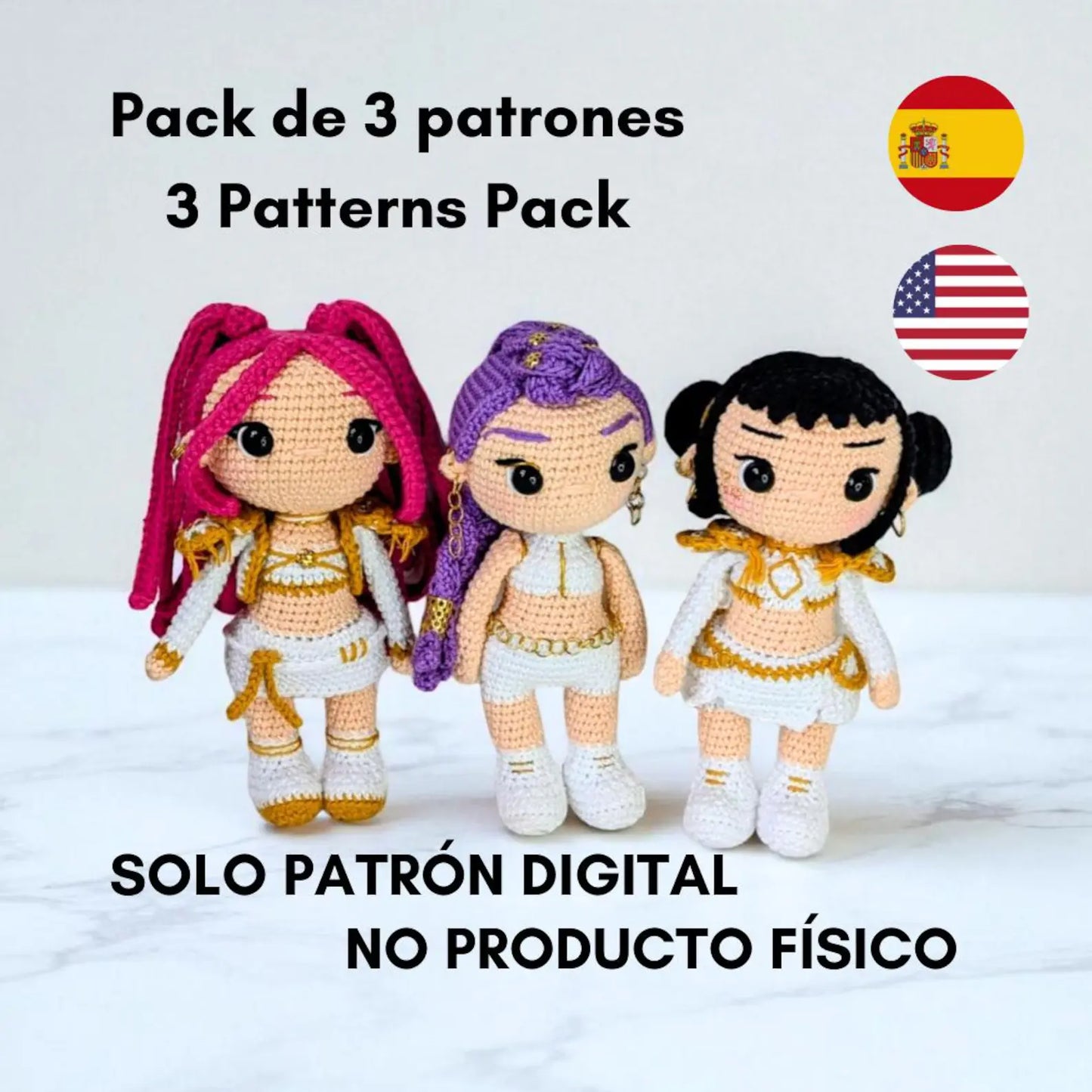 KPOP Magic Warriors Crochet Pattern Bundle – 3 Chibi Amigurumi Dolls (PDF Patterns)