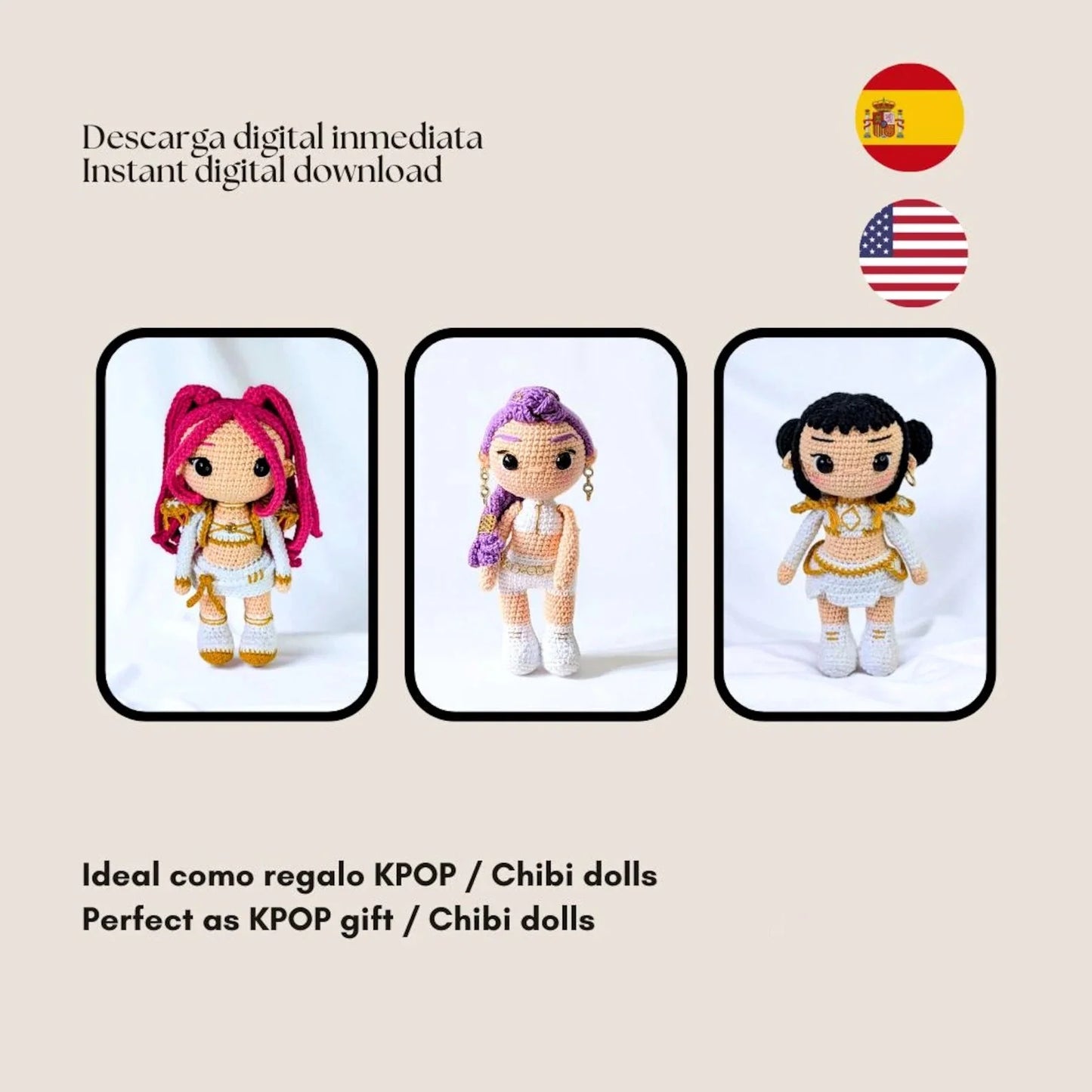 KPOP Magic Warriors Crochet Pattern Bundle – 3 Chibi Amigurumi Dolls (PDF Patterns)